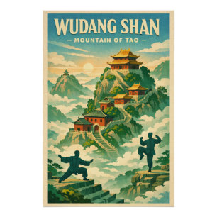 Pôster Monte Wudang China, em um clássico retrô