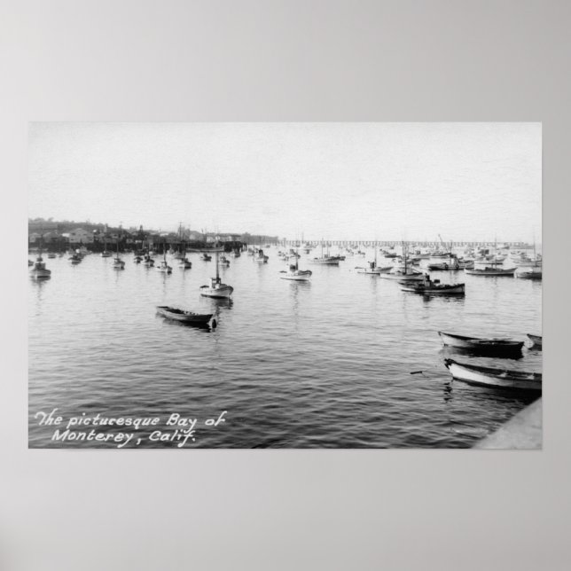 Pôster Monterey, CA - Baía com Centenas de Barcos de Made (Frente)