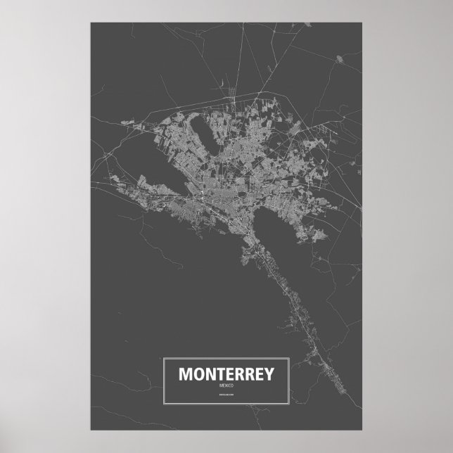 Poster Monterrey, México (branco no preto) (Frente)