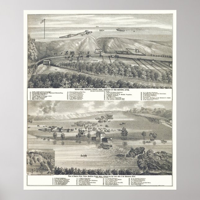 Pôster Montevidéu, Mapa Panorâmico MN - 1874 (Frente)