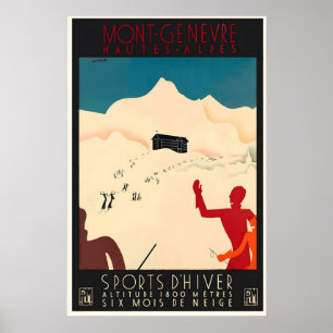 Poster Montgenèvre Hautes-Alpes França Esqui Viagem Vinta