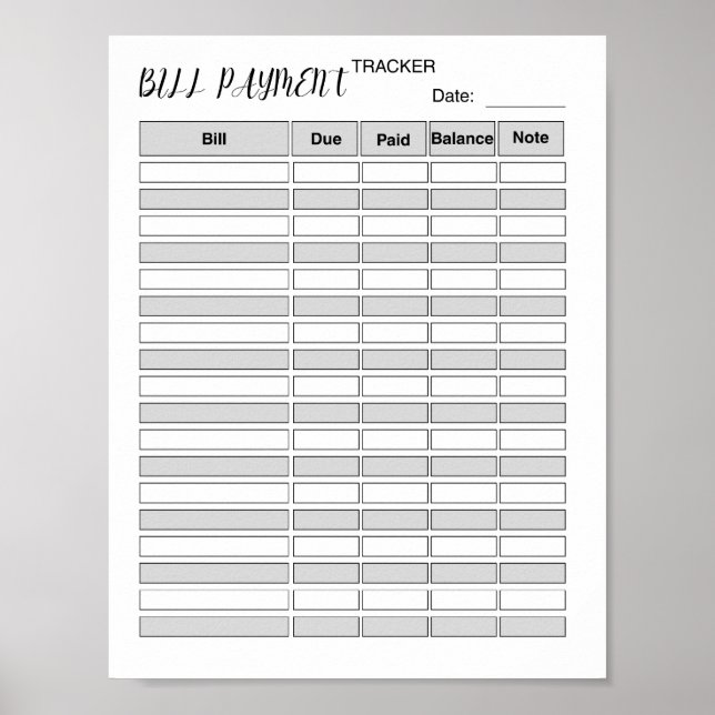 Poster Monthly Bill Payment Tracker Log (Frente)