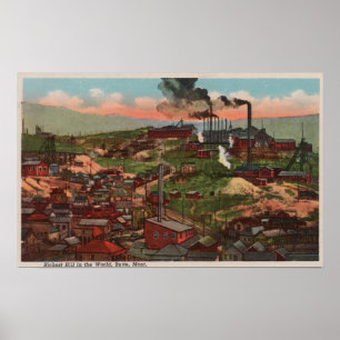 Poster Montículo, TA - vista das fábricas & casas no
