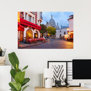 Poster Montmartre in Paris, France Old Street Café