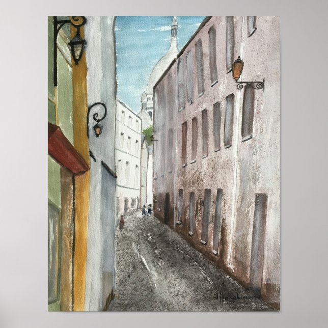POSTER MONTMARTRE, PARIS, WATERCOLOR (Frente)