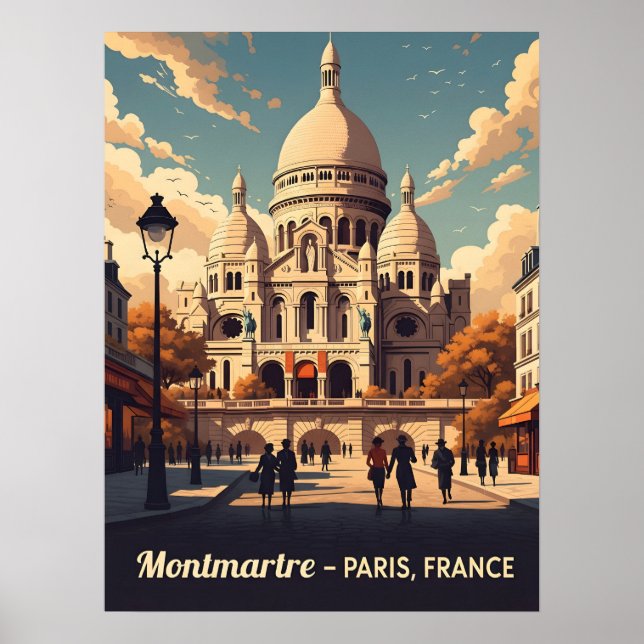 Poster Montmartre Paris with scare Coeur basilica (Frente)