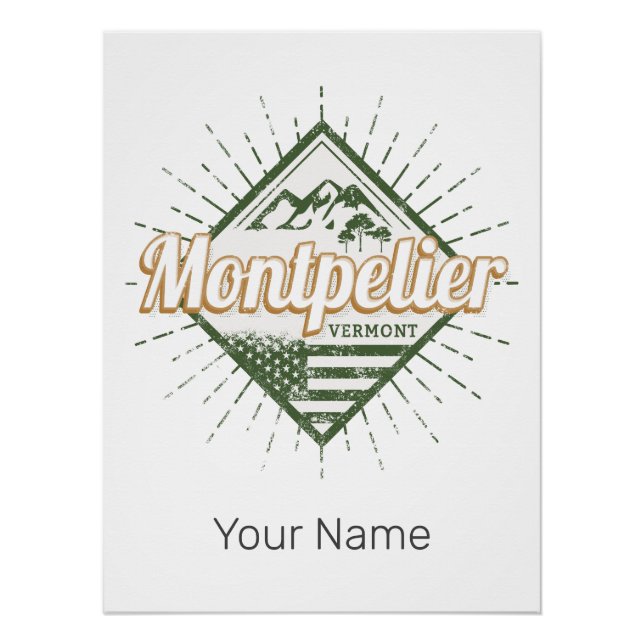 Pôster Montpelier Vermont Cidade dos Estados Unidos Vinta (Frente)
