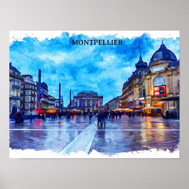 Poster Montpellier France Place de la Comédie View (Frente)