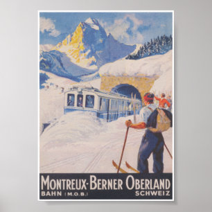 Poster Montreux - Berner Oberland Suiça Vintage Ski