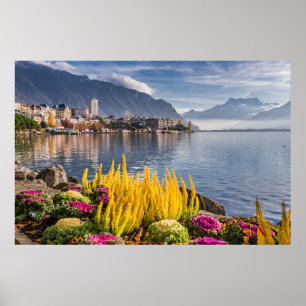 Poster Montreux, Suiça, bela Vista do lago de Genebra
