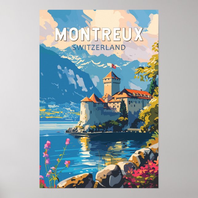 Poster Montreux Suíça Viagem Arte Vintage (Frente)