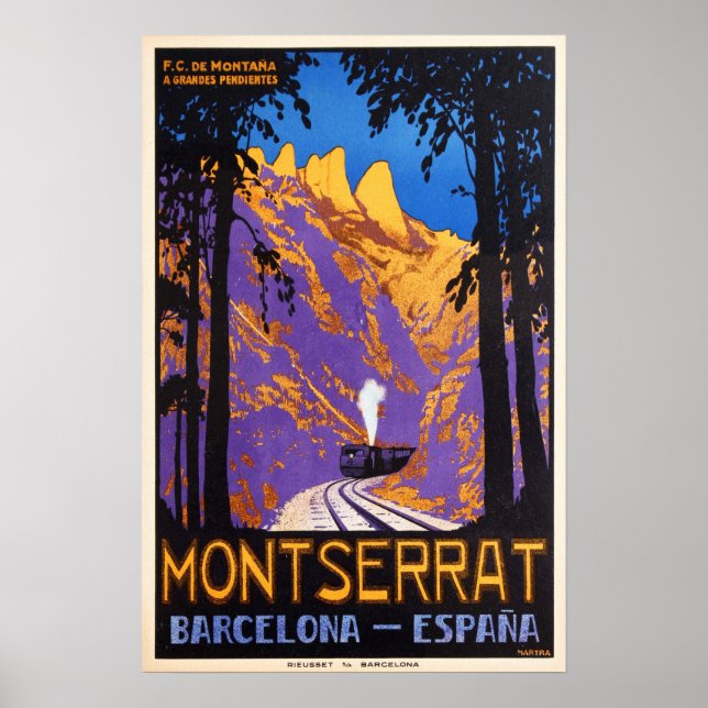 Poster MONTSERRAT Barcelona Espana Rack Railways Viagem (Frente)