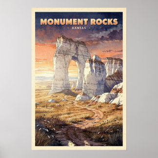 Poster Monument Rocks Kansas Viagem Vintage