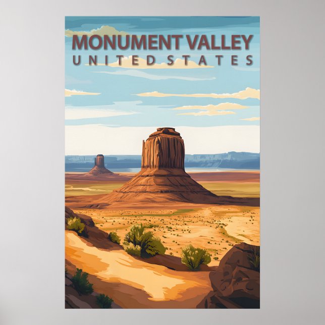 Poster Monument Valley EUA Ícone de Viagem Mitten Buttes (Frente)