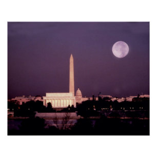 Pôster Monumento de Washington, o Capitólio e Jefferson