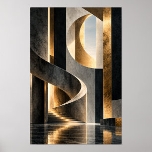 Poster Monumento Geométrico Arquitetônico Preto Dourado P