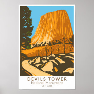 Poster Monumento Nacional Devils Tower Wyoming Vintage
