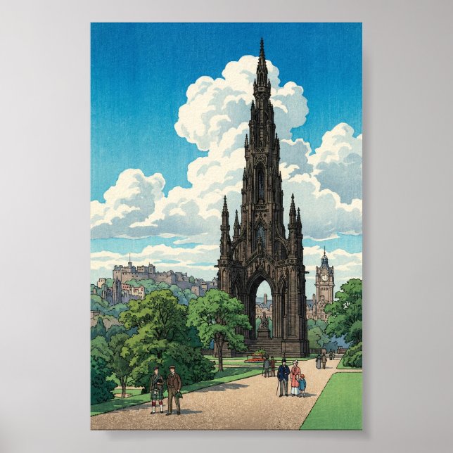 Poster Monumento Scott de Edimburgo Japonês Woodblock Pri (Frente)
