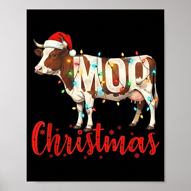 Poster Moo Christmas Funny Cow Lovers Cattle Famer Farmin (Frente)