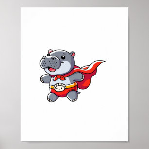 Poster Moo Deng Baby Hippo Super-Herói Crianças Bonitas D