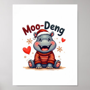 Poster Moo-Deng Natal Hippo Feriado Feriado Fúcil Neve
