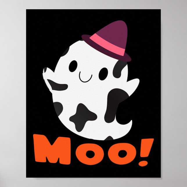 Poster Moo! Engraçada Vaca Fantasma do Halloween Meninas (Frente)