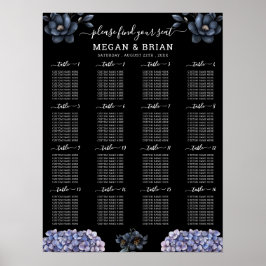 Poster Moody Black Floral Classic Wedding Seating Chart