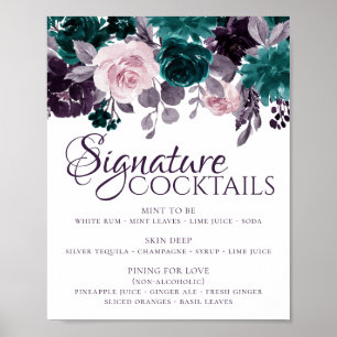 Poster Moody Boho Drinks com Sabor Berinjela Roxo Teal