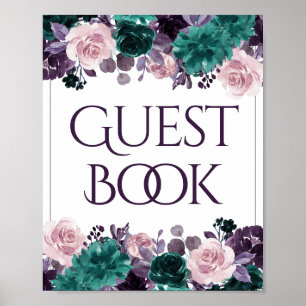 Poster Moody Boho   EggPlant Purple Teal Guest Book Sinal