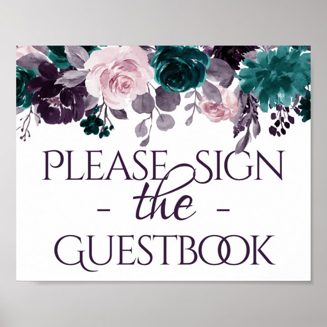Poster Moody Boho | EggPlant Purple Teal Guestbook Sinal (Frente)