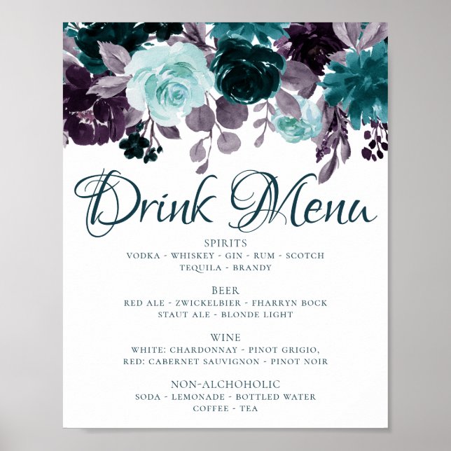 Poster Moody Boho | Grinalda Floral Teal Escolha de Bebid (Frente)