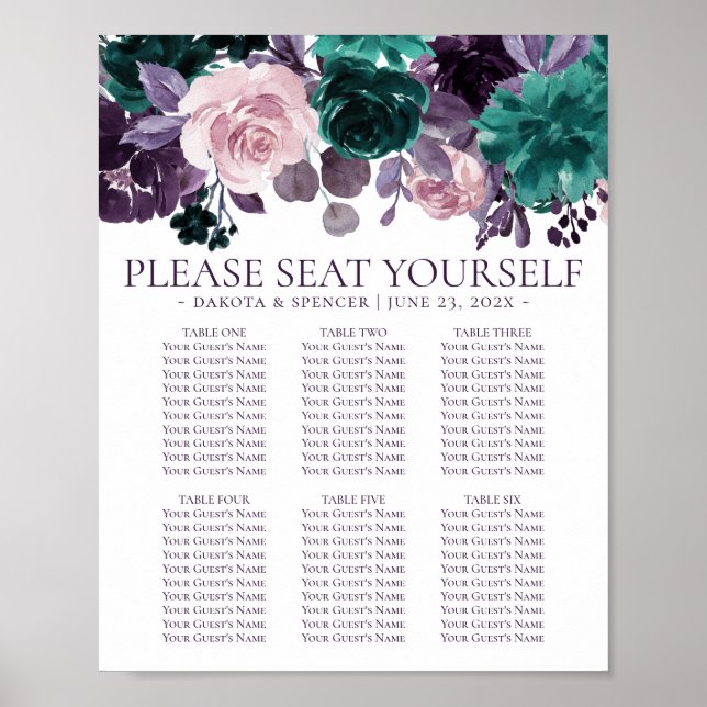 Poster Moody Boho | Placa de EggPlant Plum Floral Side Se (Frente)
