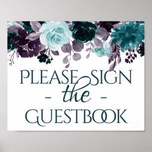 Poster Moody Boho   Símbolo de Guestbook para Rosas Teais