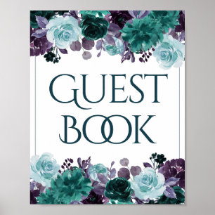 Poster Moody Boho   Sinal de Boas-Vindas Floral Turquesa 
