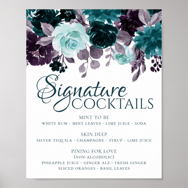 Poster Moody Boho | Teal Floral Garland Signature Drink (Frente)