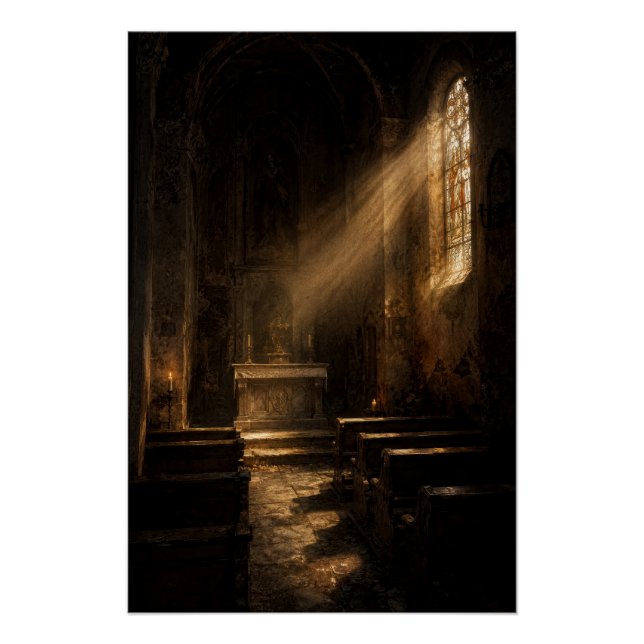 Pôster Moody Dark Academia Chapel Sunbeam Fine Art Poster (Frente)