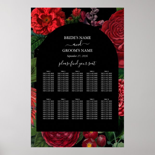 Poster Moody Florals Black Burgundy - Gráfico de Assentos (Frente)