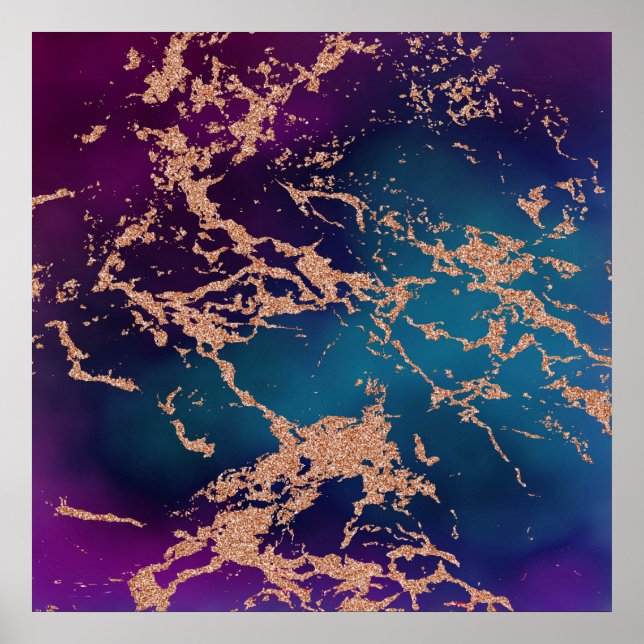 Poster Moody Marble | Luxe Rosa de Teto Roxo Dourado (Frente)