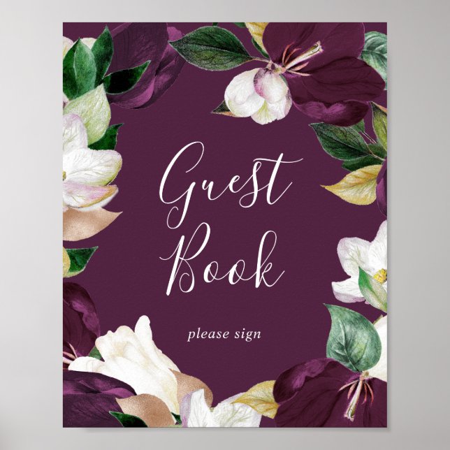 Poster Moody Purple Blooms | Plum Guest Book Sign (Frente)