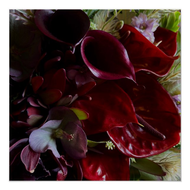 Pôster Moody Red Floral Poster Art (Frente)