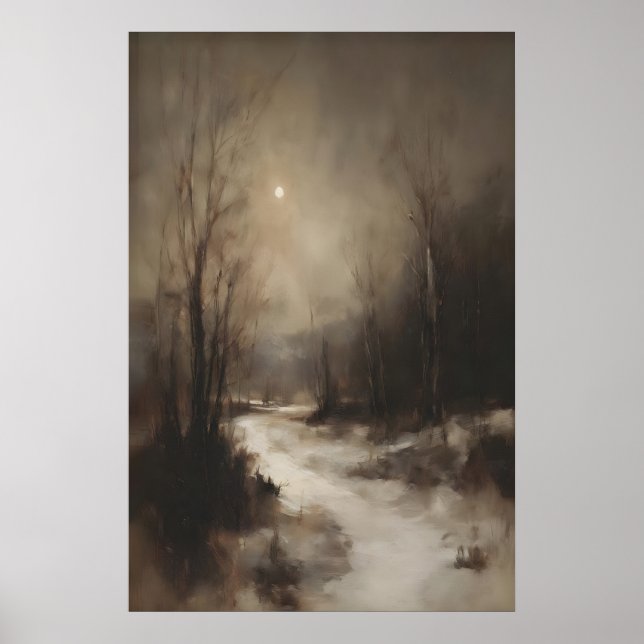 Poster Moody Winter Forest Wall Art, Moonlit Snowy (Frente)