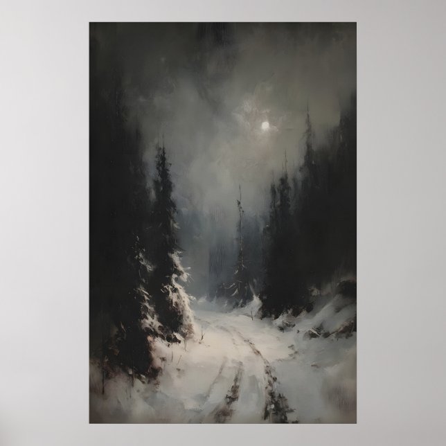 Poster Moody Winter Landscape Printable Snowy Forest Path (Frente)