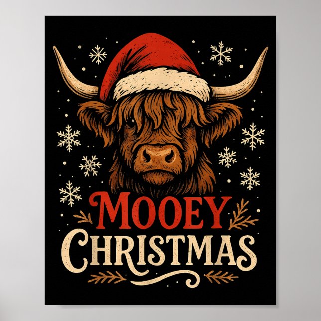 Poster Mooey Christmas Highland Cow Funny Santa Hat Desig (Frente)
