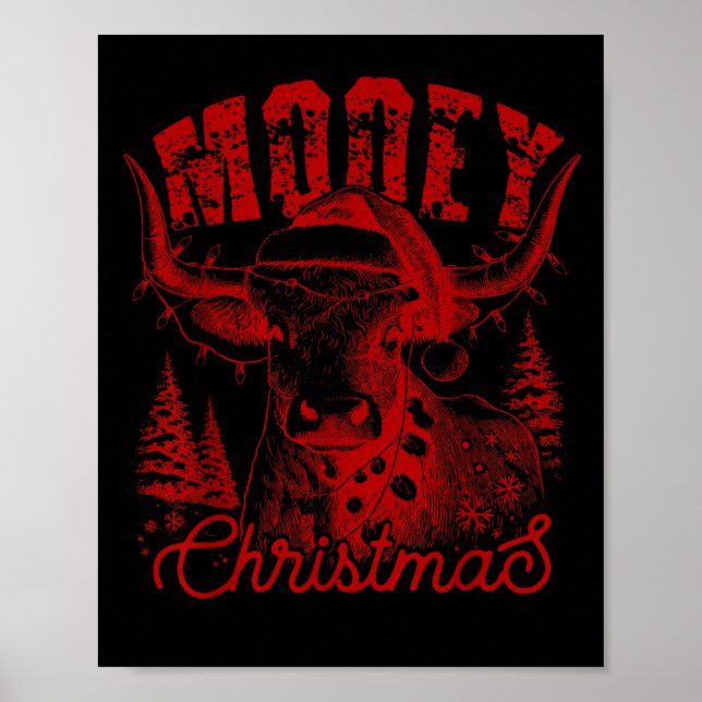 Poster Mooey Christmas Western Heifer Highland Cow Santa  (Frente)