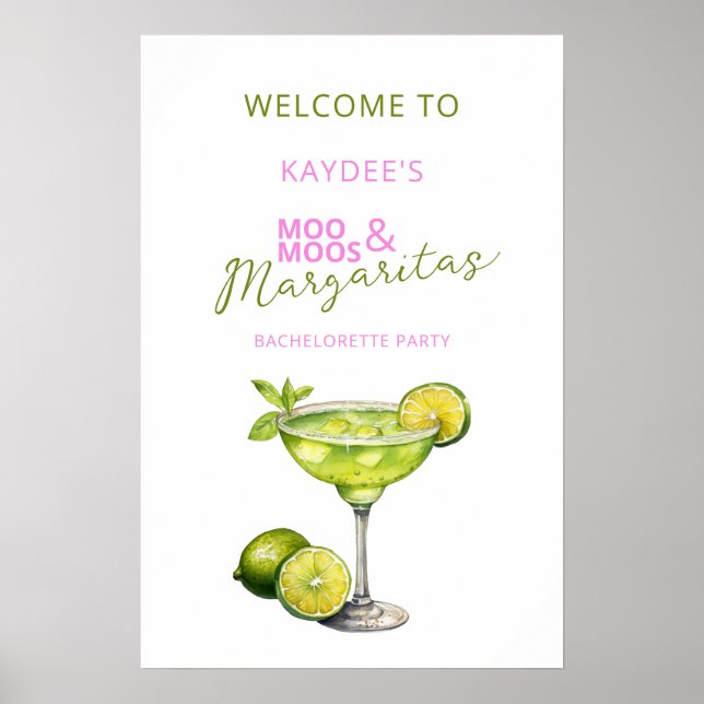 Poster MooMoos & Margaritas Bachelorette Welcome Sign (Frente)