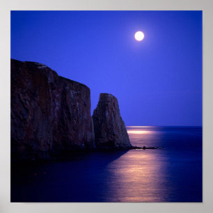 Poster Moon At Dusk Perce Rock Gaspe Coast Quebec