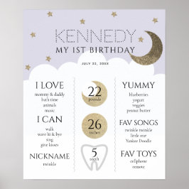 Poster Moon Crescente e Estrelas Etapa do primeiro aniver