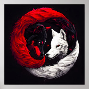 Poster Moon Crimson Red White Wolf
