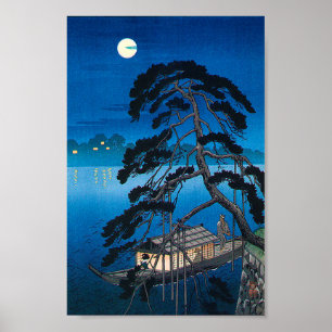 Poster Moon e Pine Tree, Koho Shoda, Woodcut