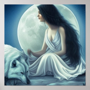 Poster Moon Goddese com Wolf Bears - Lobo